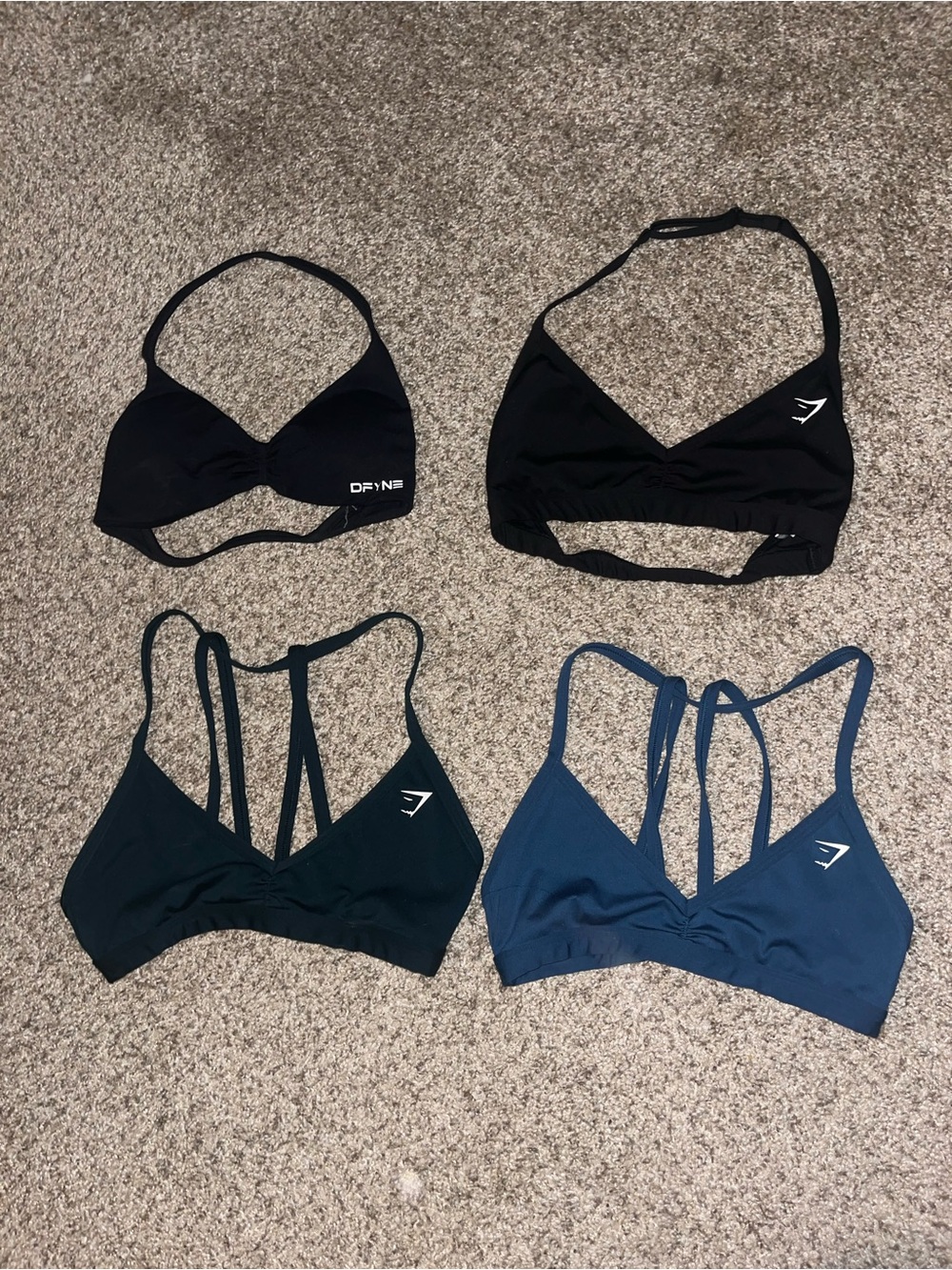 Gymshark Women's Strappy Sports Bras - Black, Dark Teal, Navy